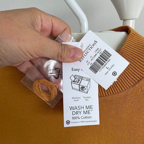 NWT NORTHERN REFLECTIONS Mock Neck Boxy Sweater 100% Cotton Mustard Tan Sz Large - Picture 3 of 12